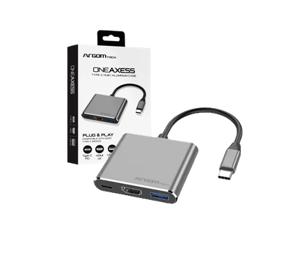 HUB ARGOM 3 EN 1 TIPO C/ 1 * HDMI 4k/ 1*USB A / 1* USB C /GRIS