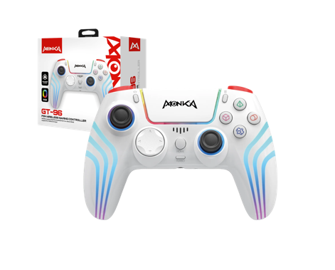 CONTROL DE JUEGO MONKA GT-96 BLUETOOTH VIBRACION DUAL ILUMINACION RGB COMPATIBLE PS4 PS3 ANDROID PC IOS13+, D-INPUT/X-INPUT, TOUCH PANEL TYPE-C JACK 3.5MM BATERIA 1000MAH