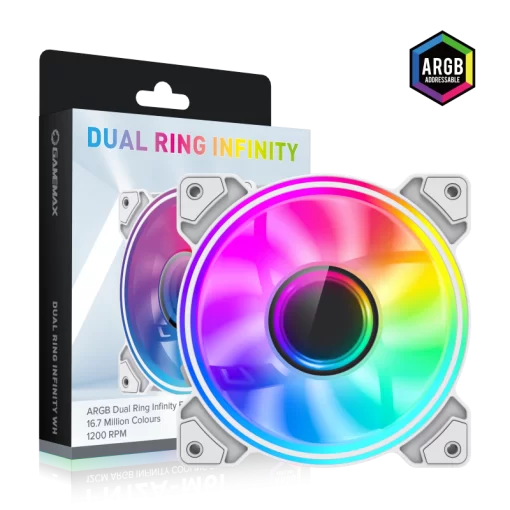VENTILADOR PC GAMEMAX DUAL-RING-INFINITY WH 120MM LED ARGB 16+8 DOBLE ANILLO 3PIN 5V (M/F) AURA SYNC