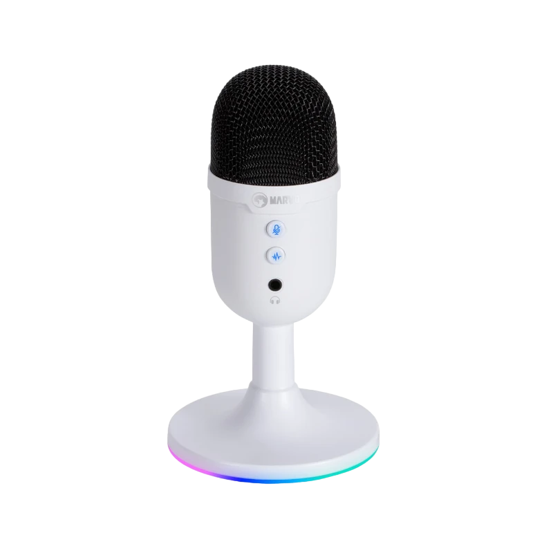 MICROFONO PARA PC MARVO MIC-06 WH ILUMINACIÓN LED RGB USB 2.0 SALIDA 3.5MM CABLE 1.7M/ WHITE - Imagen 2