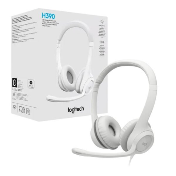 AUDIFONOS LOGITECH H390 CON MICROFONO EXTERNO ALAMBRICO / CONECTOR USB / CONTROL DE VOLUMEN-MUTE / WHITE