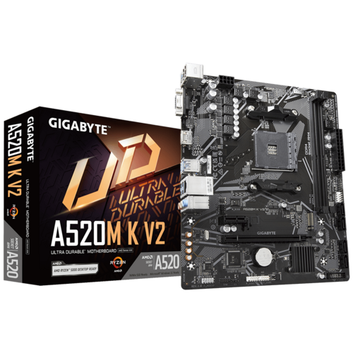 PLACA MADRE GIGABYTE A520M K V2 AMD AM4 RYZEN 5000 2DDR4 D-Sub HDMI M.2 USB3.2 4PCIe MATX