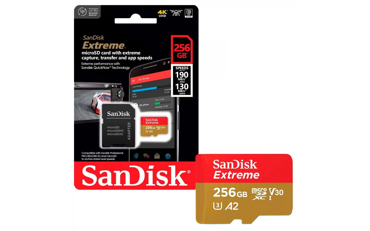 MICRO SD SANDISK EXTREME 256GB UHS I 4K/ 190 MB S LECTURA -130MBS ESCRITURA