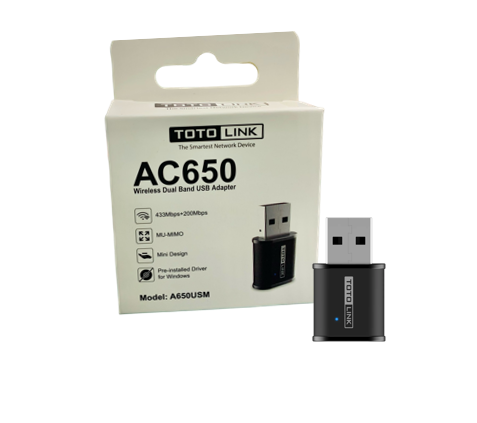 ADAPTADOR DE RED WIFI AC 650 / TOTO-LINK / DUAL BAND / A650USM