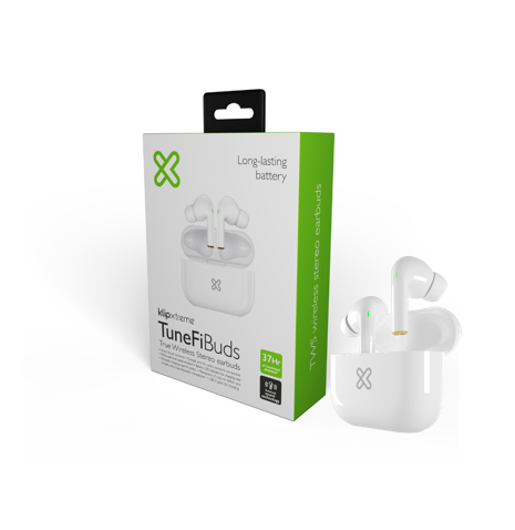 AUDIFONOS KLIP XTREME TUNEFIBUDS BLUETOOTH V5.1 / DURACION: 37 HORAS / BOTON TACTIL / MANOS LIBRES / KTE-050WH / WHITE