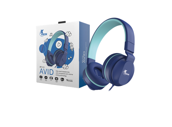 AUDIFONOS XTECH AVID KIDS WIRED HEADPHONES WITH MICROPHONE AND VOLUME LIMITING / BLUE XTH356