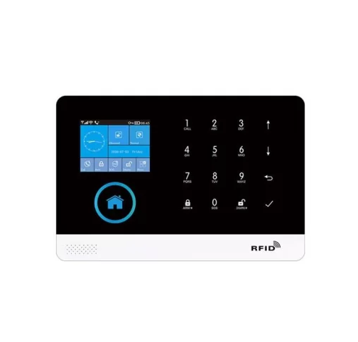KIT DE ALARMA PG103 Wi-Fi+GSM PANTALLA LCD 2.4″, TECLADO TACTIL, CONTROL POR APLICACION/ DETECTOR DE MOVIMIENTO, 433MHZ / SENSOR DE PUERTA / 2*CONTROLES / 2*MAGNETICOS RFID / SIRENA