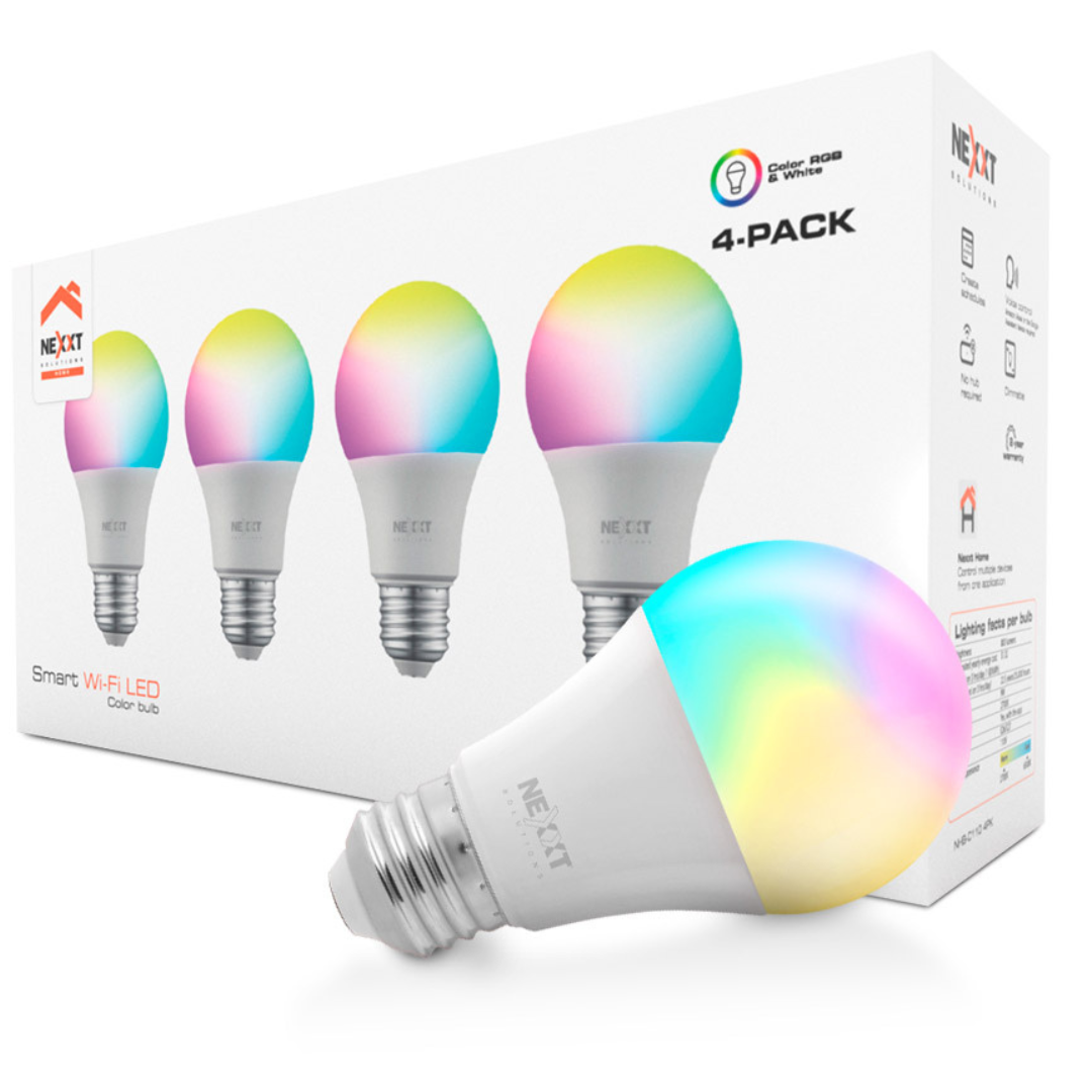 FOCOS NEXXT SMART WIFI / 4 PACK / CONTROL DE VOZ / ILUMINACION LED RGB / NHB-C110 4PK / PLASTICO