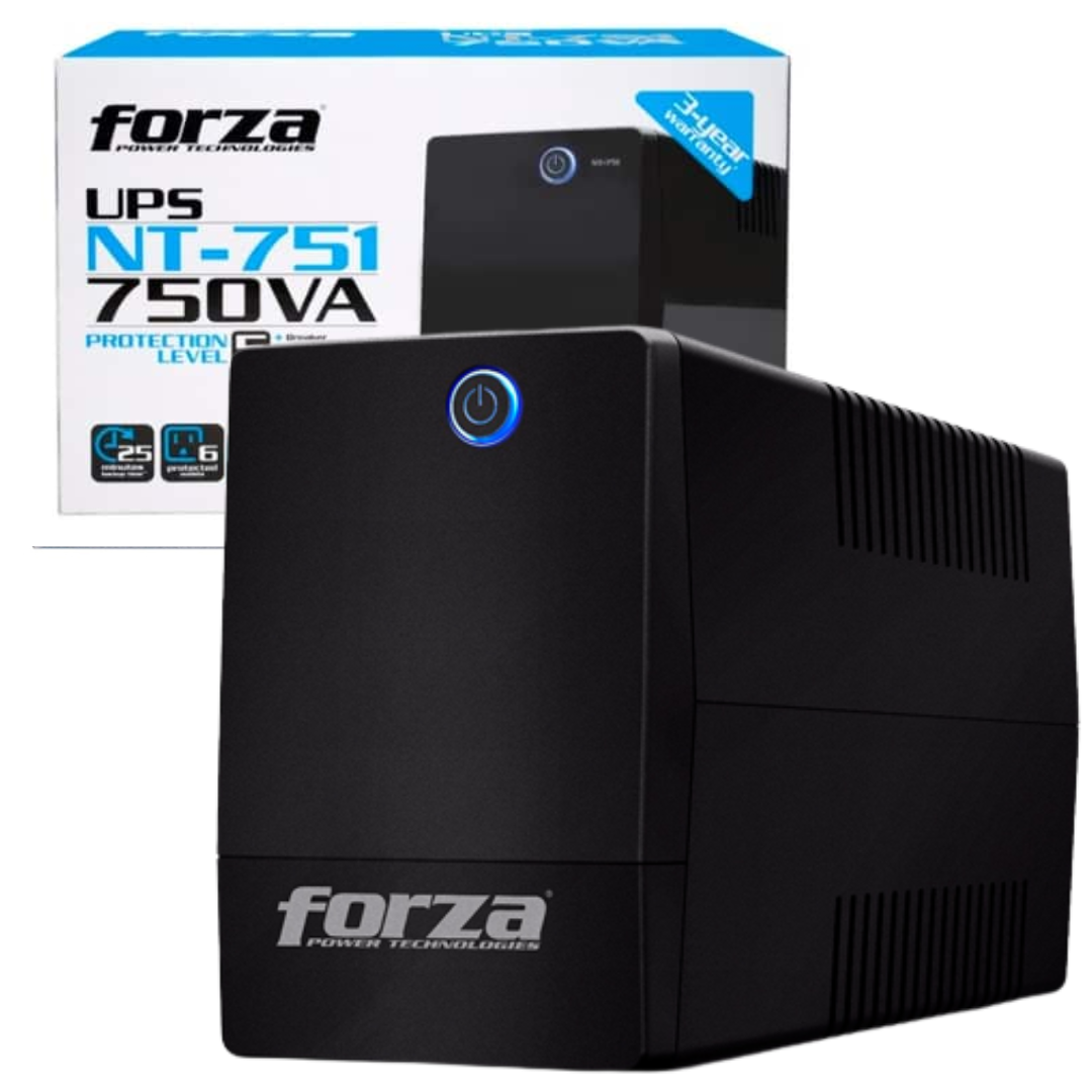 REGULADOR DE VOLTAJE UPS FORZA 6 TOMACORRIENTES / 750VA-375W / RESPALDO DE ENERGIA 25 MIN / NT-751 / BLACK