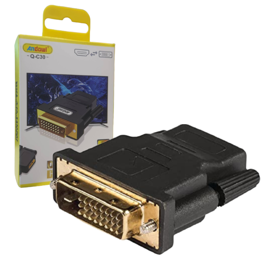 ADAPTADOR/CONVERTIDOR DVI MACHO 24+1 HDMI HEMBRA ANDOWL Q-C30 / HD 1080P / BLACK