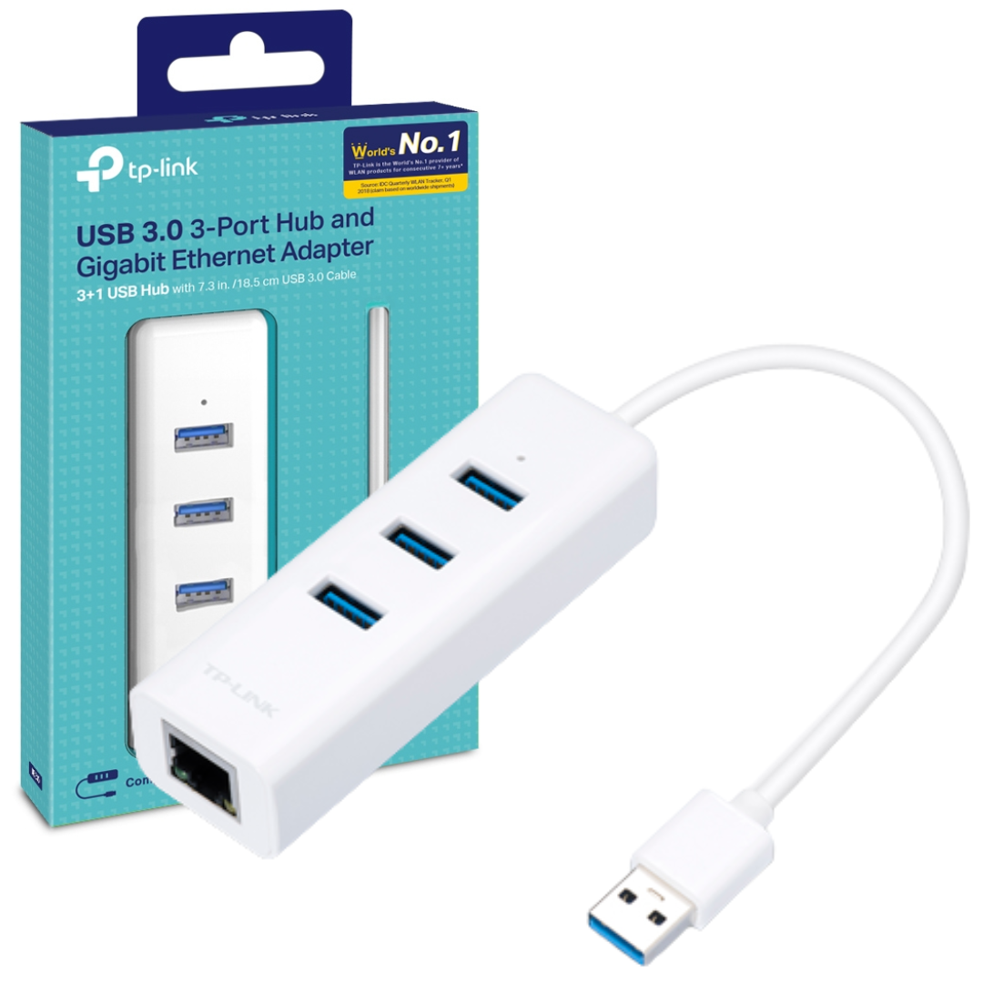 ADAPTADOR/CONVERTIDOR HUB USB-A GIGABIT TP-LINK / 2 EN 1 3xUSB 3.0 – 1xRJ45 / UE330 / WHITE