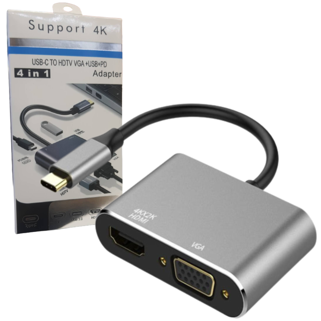 HUB USB-C BYL-2001 / 4 EN 1 1xUSB 3.0 – 1xVGA – 1xHDMI4K – 1xUSB-C / SILVER