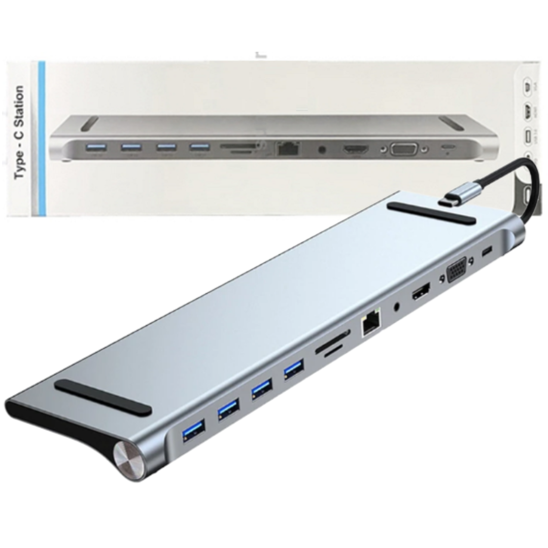 HUB USB-C BYL-2003 / 11 EN 1 EN 1 3xUSB 2.0 – 1xUSB 3.0 – 1xUSB-C – 1xVGA -1xHDMI 4K – 1xJACK 3,5MM – 1xRJ45 GIGABIT – 1- RANURA PARA TARJETA SD – 1XRANURA PARA TARJETA MICROSD/TF / SILVER