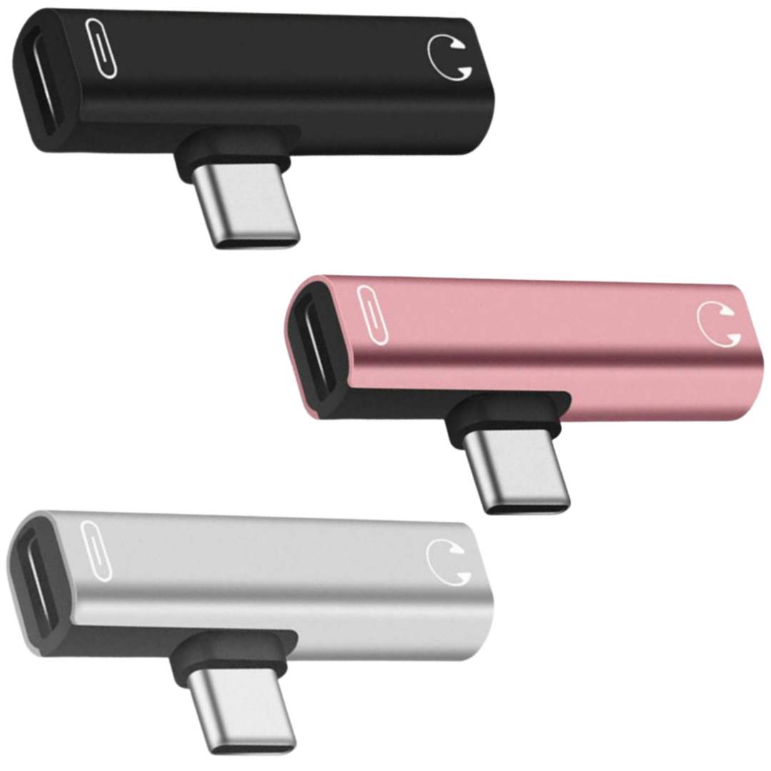 ADAPTADOR/OTG USB-C MACHO A CONVERTIDOR DE CARGA USB-C – JACK 3.5MM / PINK-SILVER-BLACK