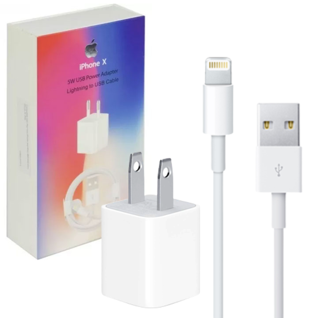 KIT APPLE CABLE LIGHTNING 1M + ADAPTADOR DE CORRIENTE 5W / MD814CH / WHITE
