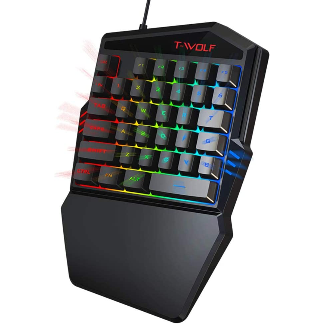 TECLADO T-WOLF T19 GAMING ALAMBRICO PARA UNA SOLA MANO / 35 TECLAS / TECLAS RGB RETROILUMINADAS / BLACK