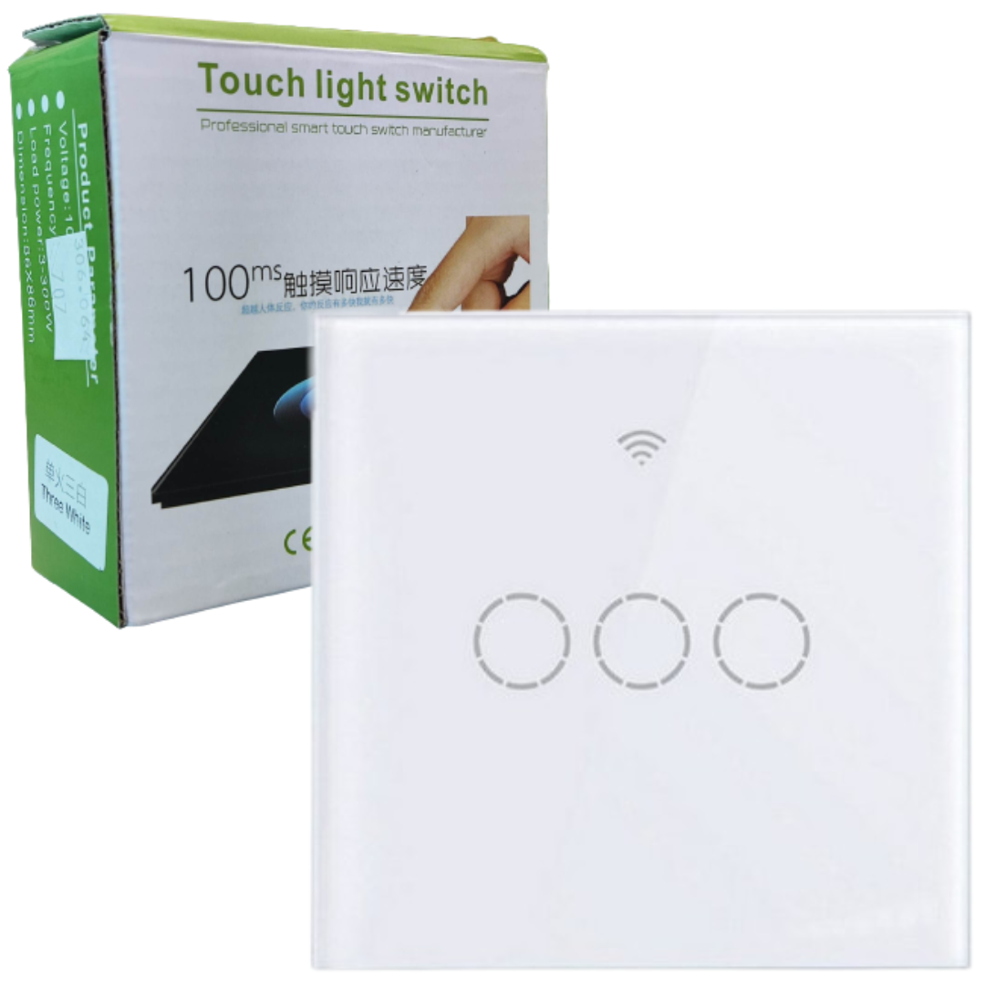 INTERRUPTOR SMART WIFI DE LUZ TOUCH DE 3 VIAS VIDRIO TEMPLADO / WHITE