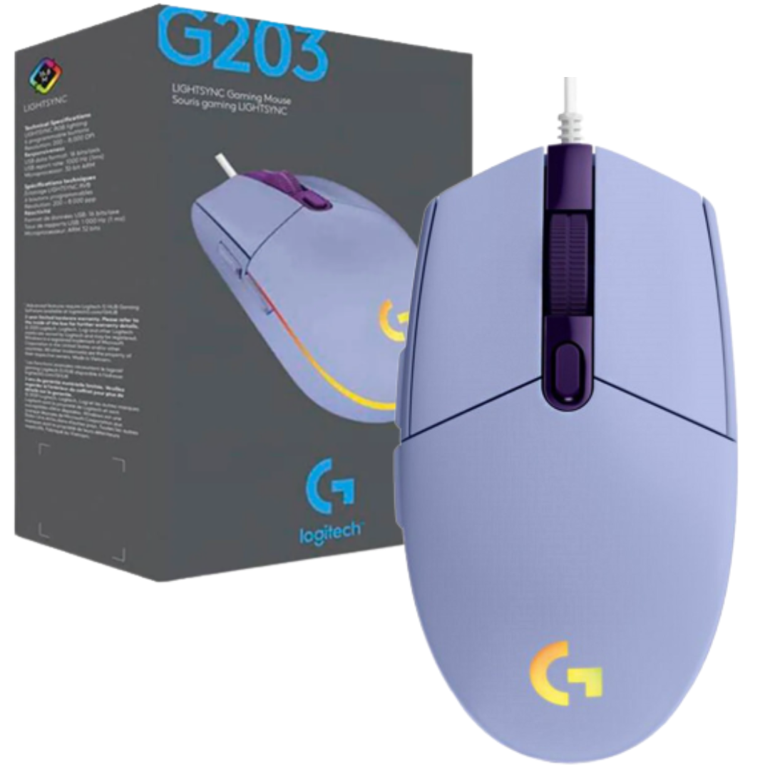MOUSE GAMING LOGITECH G203 ALAMBRICO / 8.000DPI / 6 BOTONES PROGRAMABLES / PURPLE