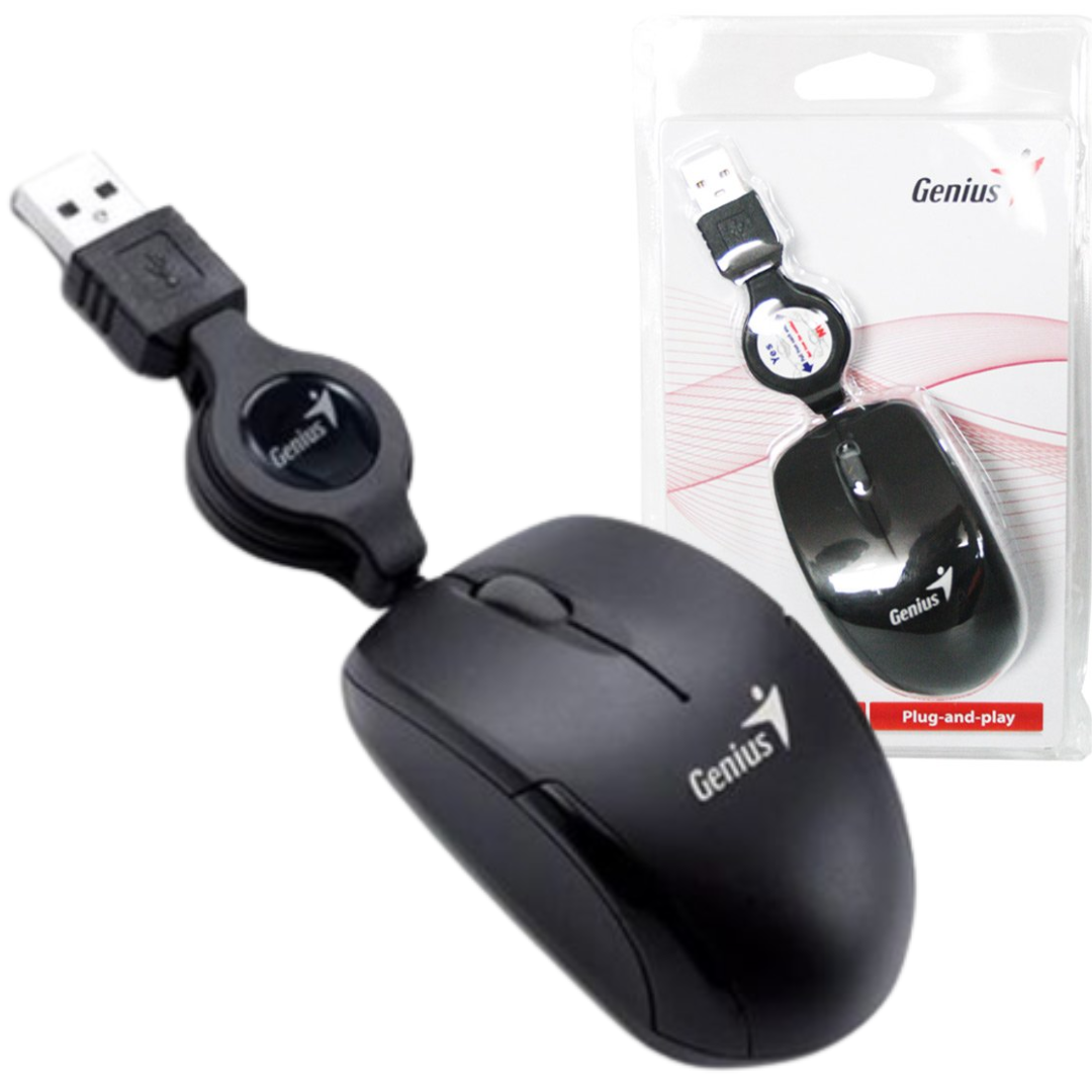 MINI MOUSE GENIUS RETRACTIL MICRO TRAVELER ALAMBRICO / 1000DPI / 3 BOTONES / BLACK.