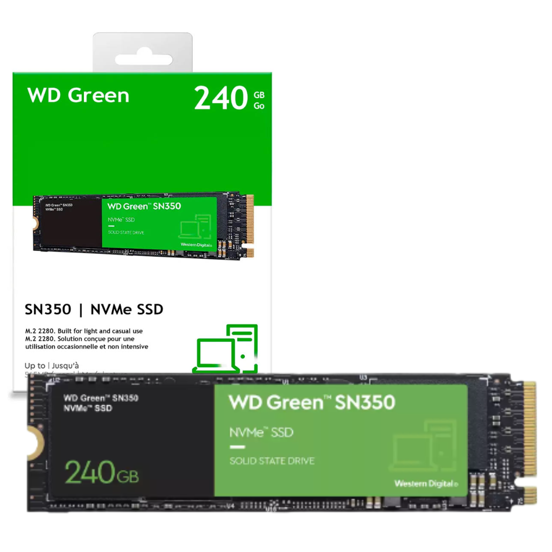 DISCO DURO SOLIDO WD GREEN M.2 NVME SN350 / 240GB – LECTURA 2400MB/S – ESCRITURA 900MB/S / LAPTOP
