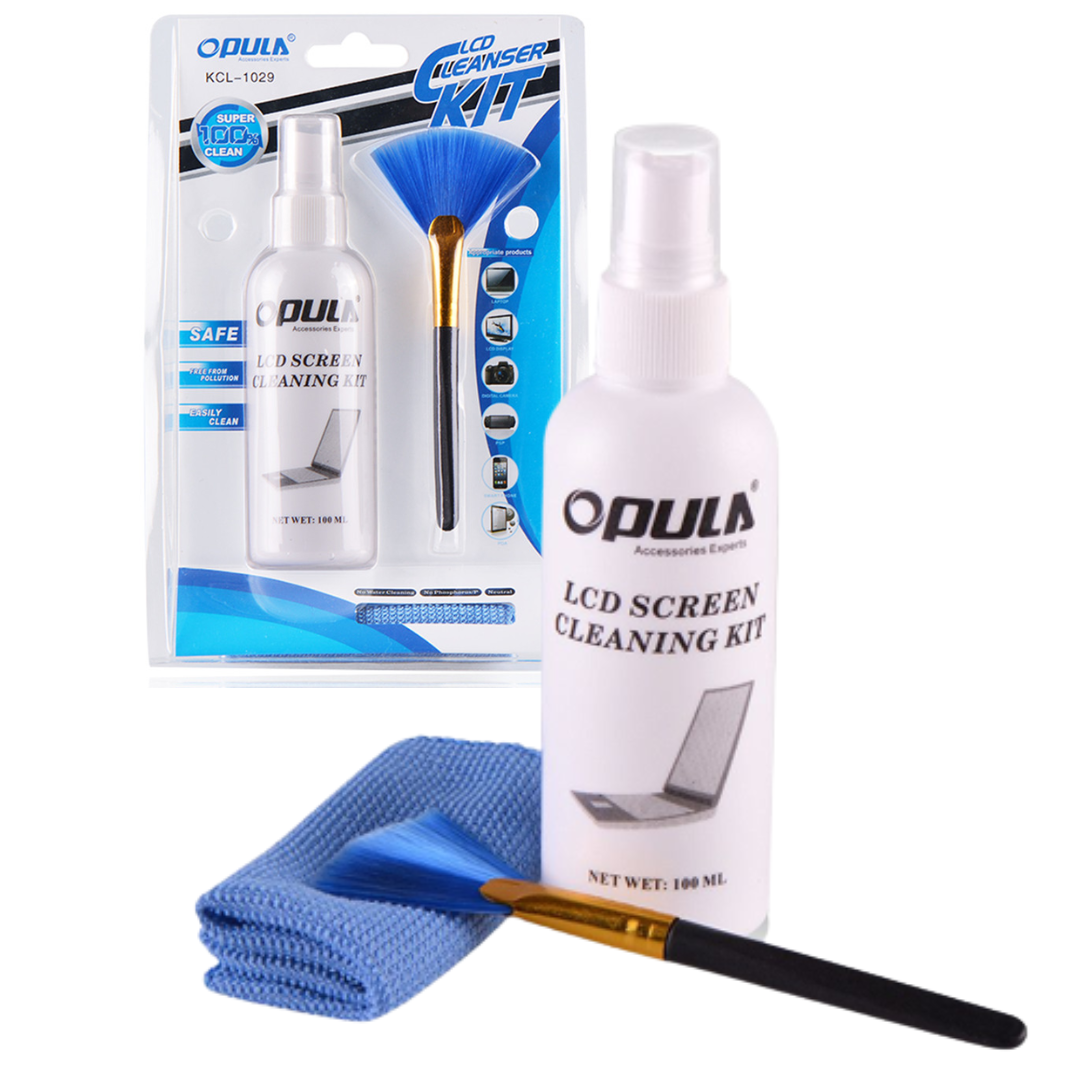 KIT LIMPIEZA LCD CLEANSER OPULA / SPRAY 100ML + PAÑO MICROFIBRA ANTIESTÁTICA + BROCHA ANTIESTÁTICA / KCL-1029