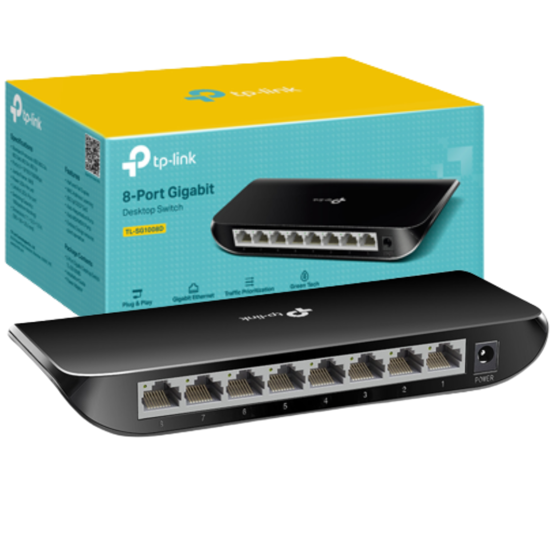 SWITCH DE RED 8 PUERTOS GIGABIT RJ45 A 10/100/1000 MBPS – TL-SG1008D TP-LINK / BLACK