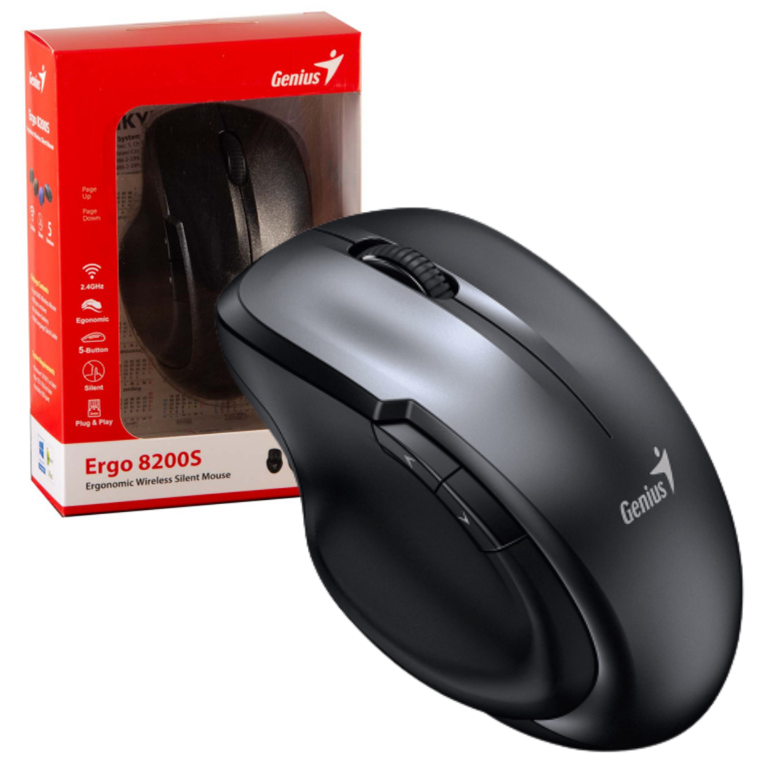 MOUSE GENIUS ERGO 8200S INALAMBRICO / ERGONOMICO / 1200DPI / 5 BOTONES / SILVER