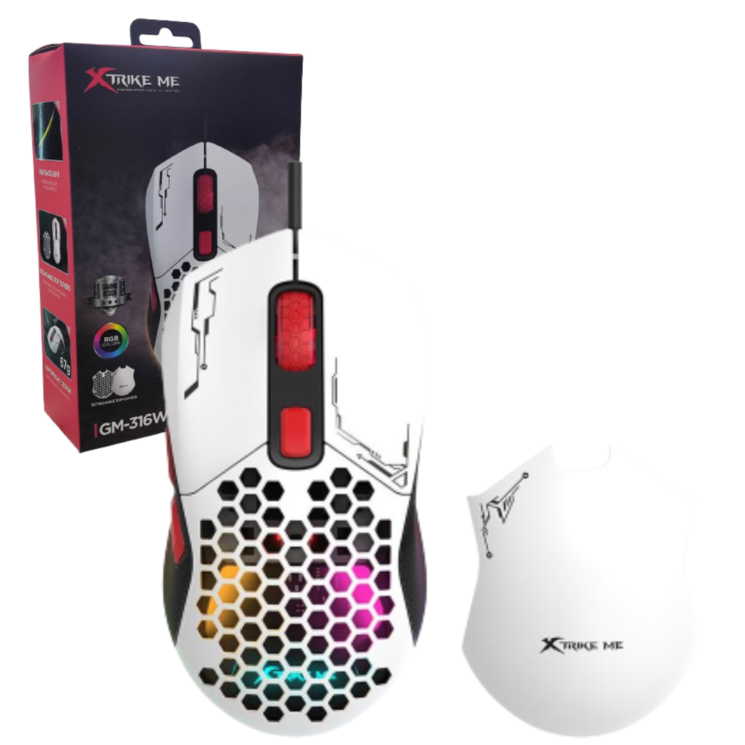 MOUSE GAMING XTRIKE ME ALAMBRICO / 7200DPI / 6 BOTONES / ILUMINACION LED RGB / GM-316W / WHITE