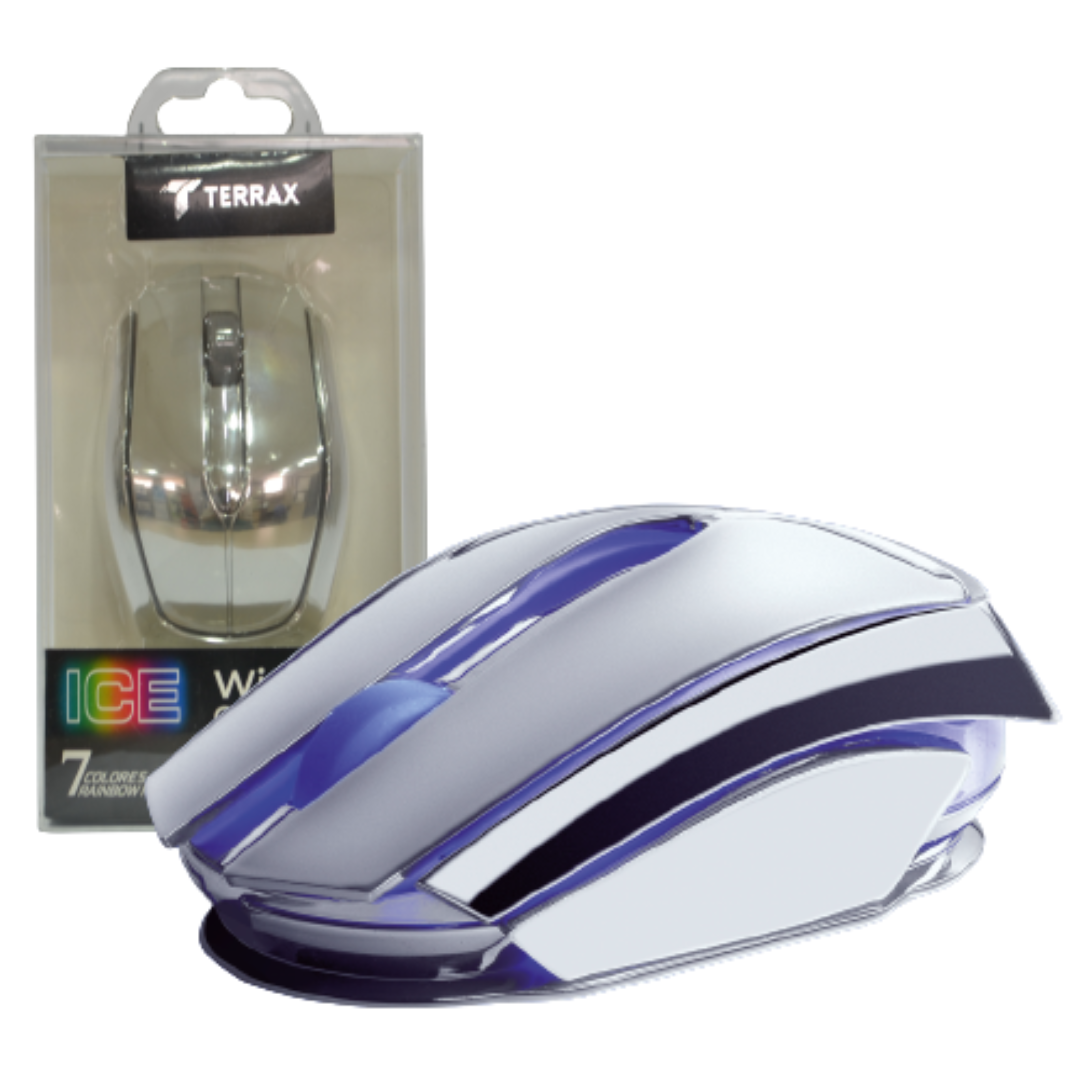MOUSE GAMING TERRAX INALAMBRICO / 1200DPI / 3 BOTONES / ILUMINACION LED RGB / M221 / PLATEADO