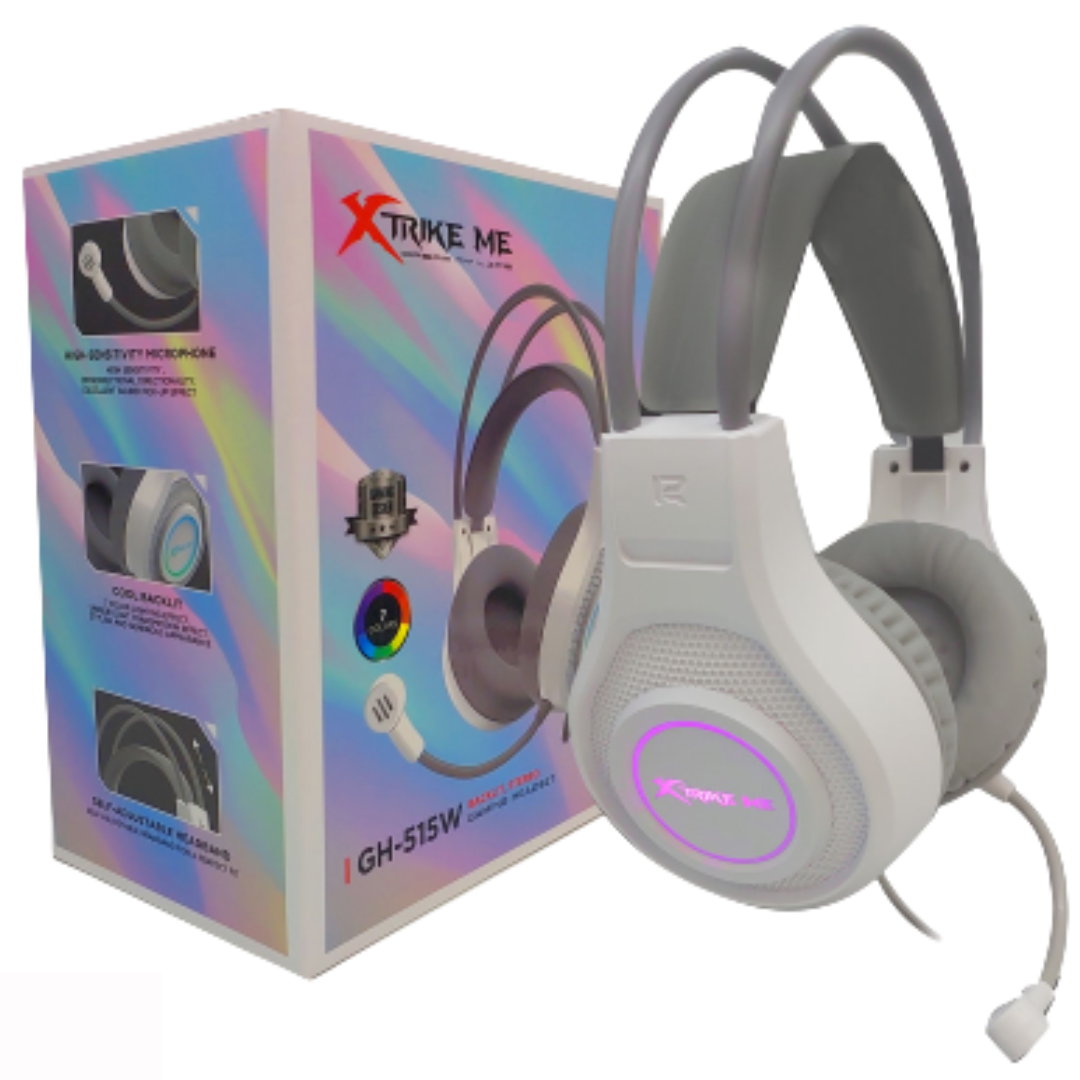 AUDIFONOS GAMING XTRIKE ME CON MICROFONO EXTERNO ALAMBRICO / 2XJACK 3.5MM + USB (LED RGB) / CONTROL VOLUMEN / GH-515W / GRAY