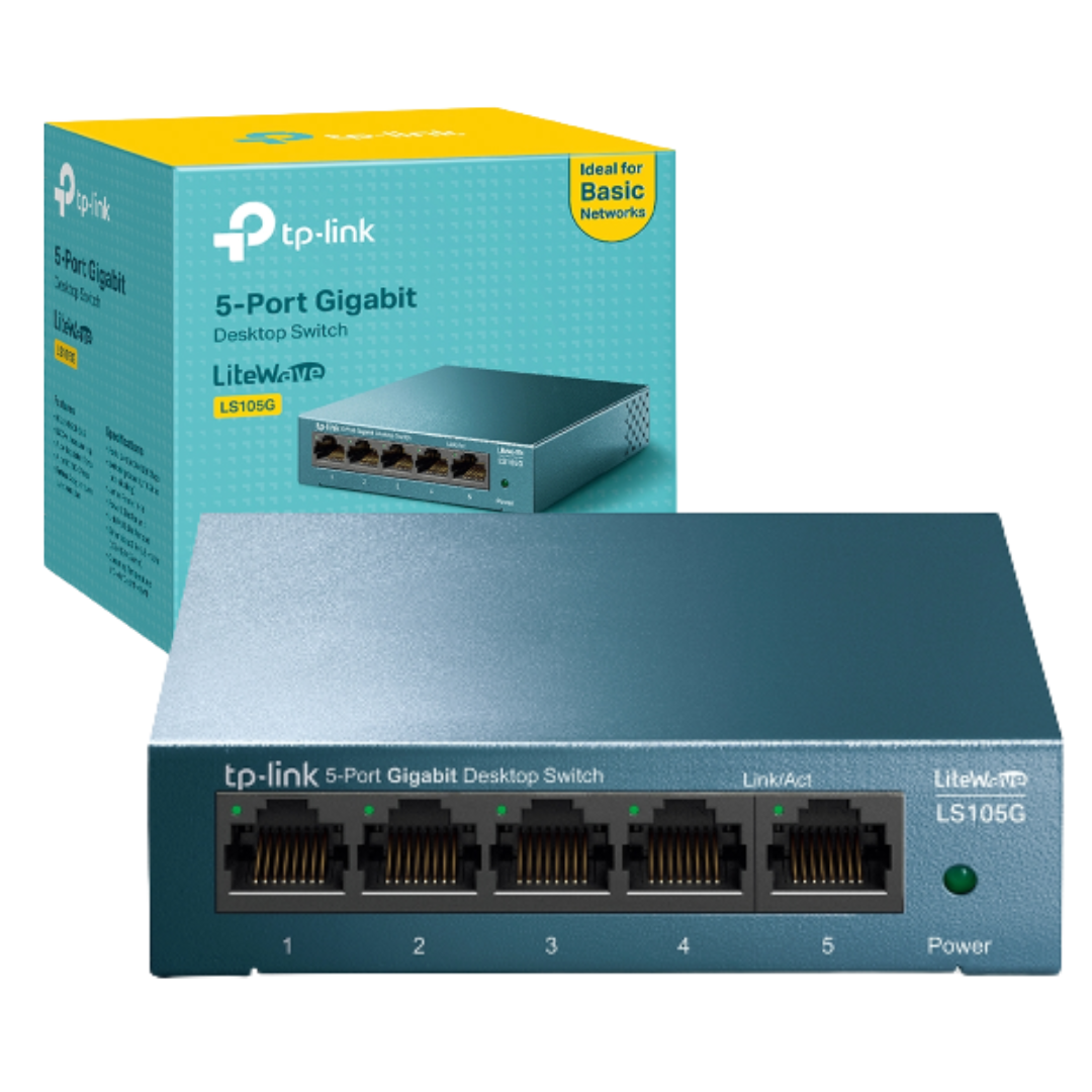 SWITCH DE RED 5 PUERTOS RJ45 10/100/1000 MBPS – GIGABIT – TL-LS105G TP-LINK / BLUE