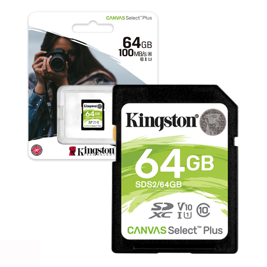 TARJETA DE MEMORIA SD KINGSTON CANVAS SELECT PLUS 64GB / LECTURA 100MB/s – CLASE 10
