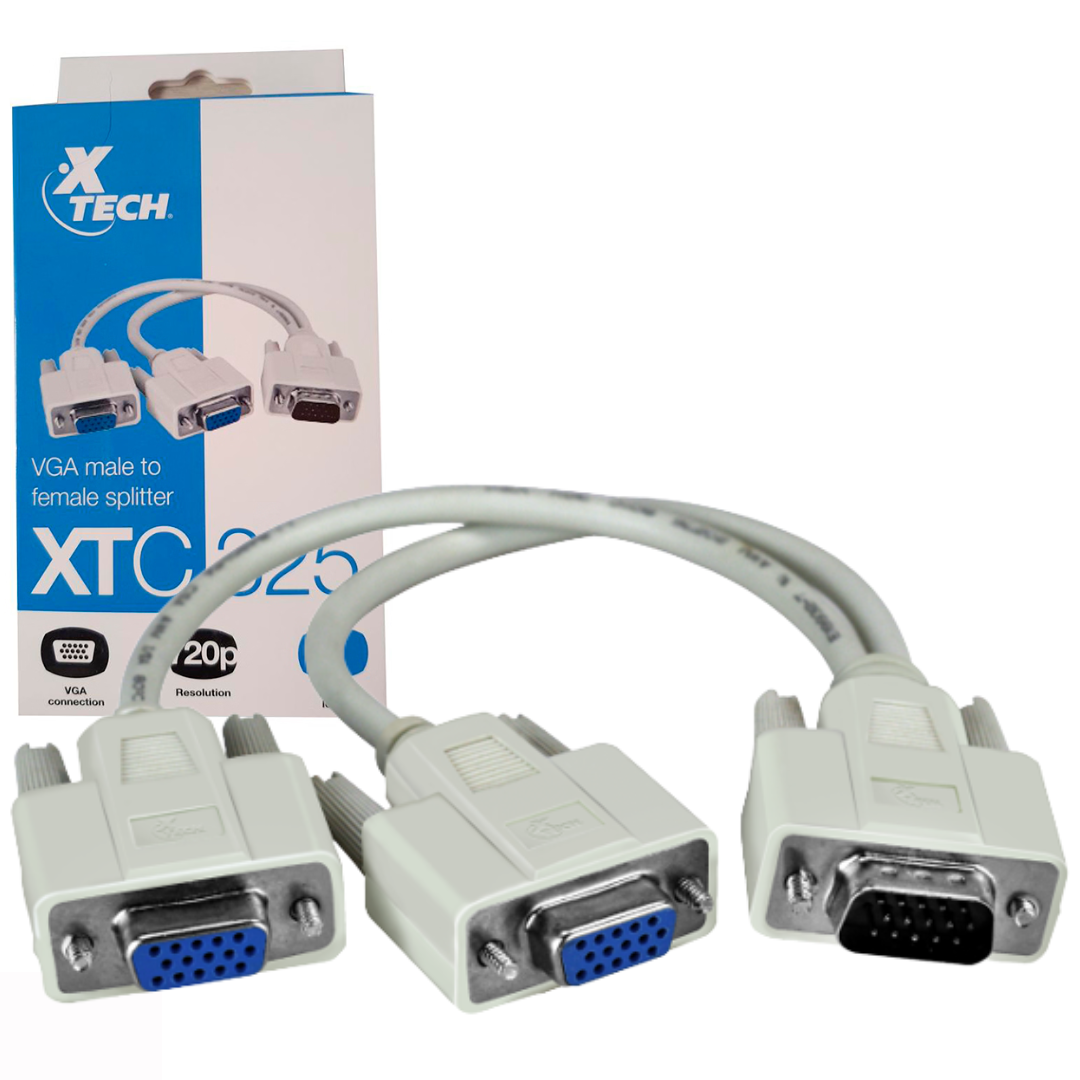 CABLE CONVERTIDOR VGA MACHO A DOBLE VGA HEMBRA (EN Y) 720P HD XTECH / 30CM / XTC325 / WHITE