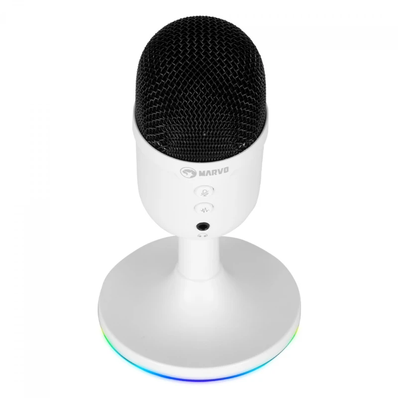 MICROFONO PARA PC MARVO MIC-06 WH ILUMINACIÓN LED RGB USB 2.0 SALIDA 3.5MM CABLE 1.7M/ WHITE - Imagen 4