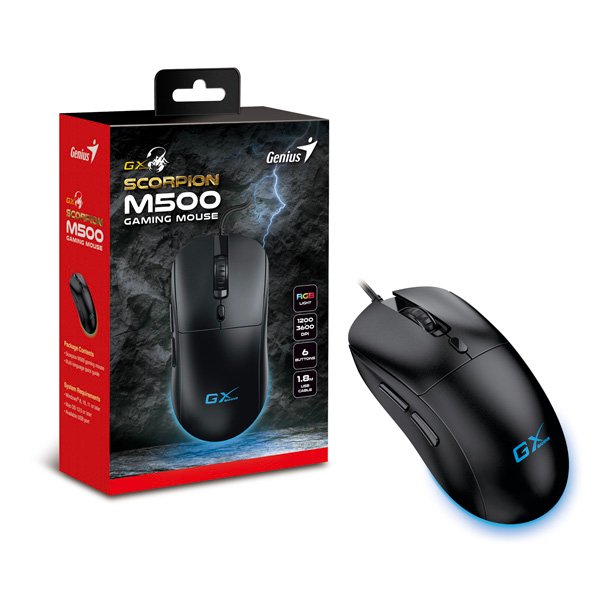 MOUSE GENIUS SCORPION M500/ 1200-3600DPI / 6 BOTONES / 1.8M / BLACK