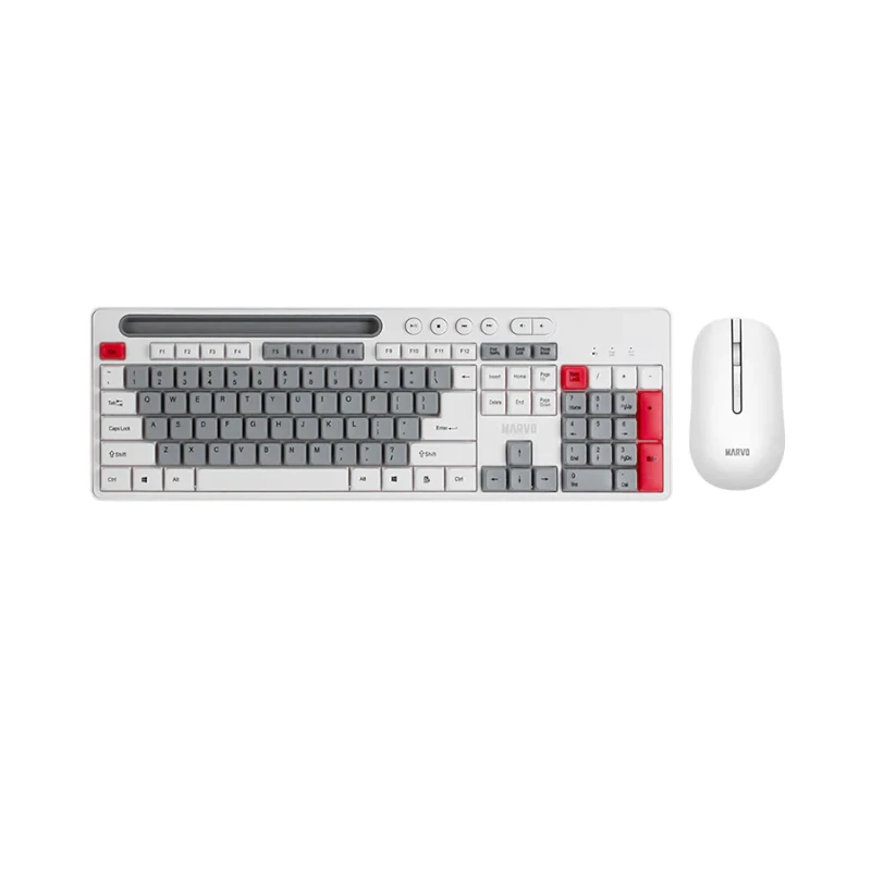 COMBO MARVO TECLADO + MOUSE WS009 INALAMBRICO MEMBRANA 110 TECLAS, 4 BOTONES DPI BLANCO/GRIS/ROJO