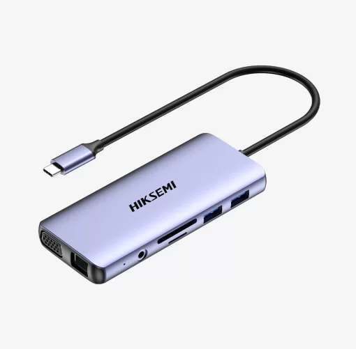 HUB TIPO C MULTIPUERTO HIKSEMI HDMI 4K, VGA 1080P-60HZ, SD, TF, USB3.0*2, USB2.0*2 AUDIO, RJ45 CARGA RAPIDA INTERFAZ USB-C HS-HUB-DS11