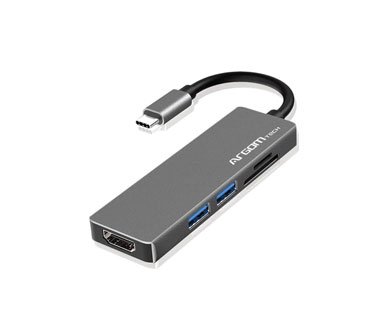 HUB USB TIPO C ARGOM 5 EN 1 / 1 HDMI / 2X USB 2.0/ 1 MICRO SD / 1 TARJETA SD/ BLACK