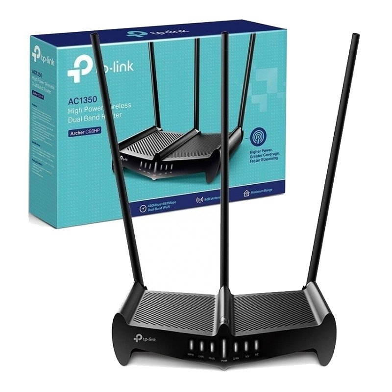 ROUTER TP-LINK ARCHER C58HP – DUAL BAND C1350 / 3 ANTENAS: 9DBI – WIFI 5 / LAN 10-100MBPS / BLACK