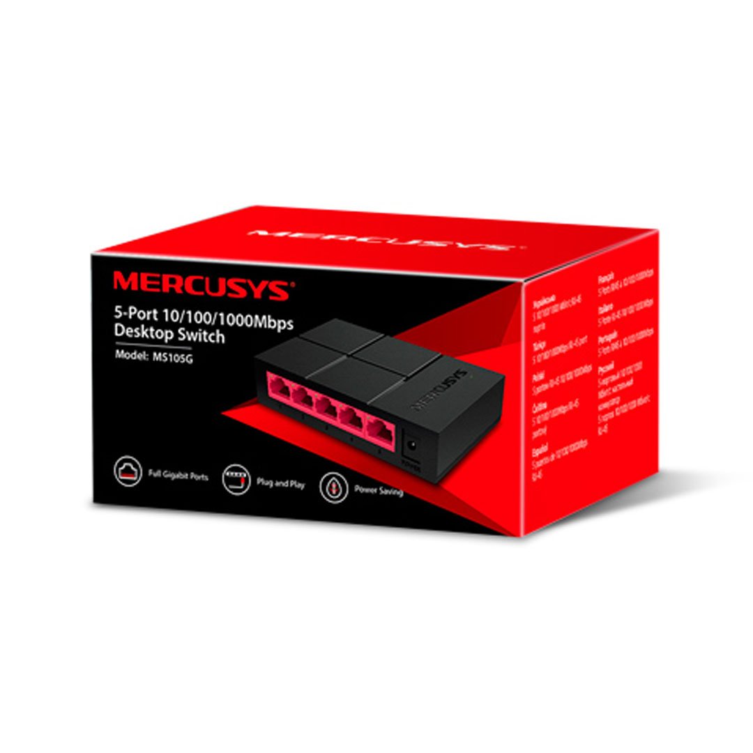 SWITCH SOBREMESA MERCUSYS MS105G / 5 PUERTOS GIGABIT / NEGRO