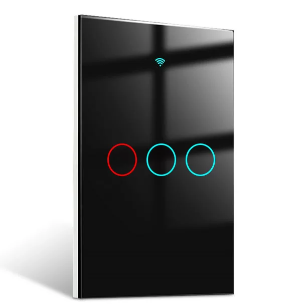 INTERRUPTOR TOUCH SMART WIFI WHC07 / 3 BOTONES – VIDRIO TEMPLADO / APP TUYA O SMART LIFE / COMPATIBLE CON ALEXA – GOOGLE / MEDIDA: 120x70x39MM / BLACK