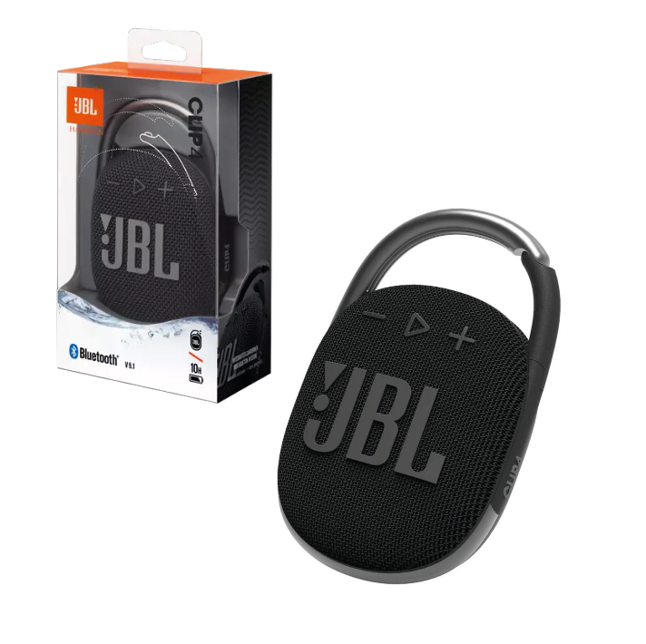 PARLANTES JBL CLIP 4 / BLUETOOTH V5.1 / POTENCIA: 5W / DURACION: 10 HORAS / IP67 (agua-polvo) / MOSQUETON INTEGRADO / BLACK