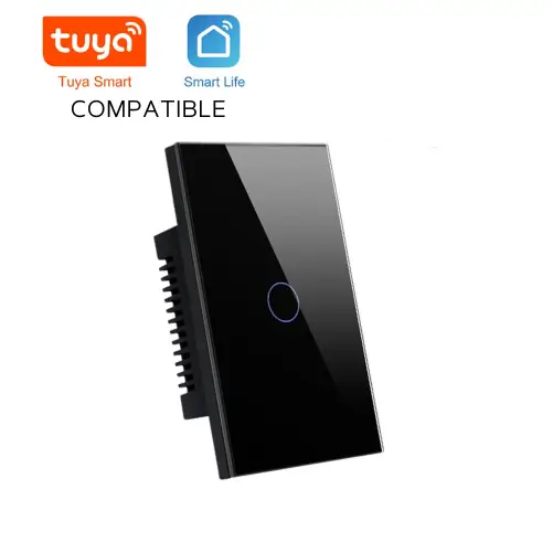 INTERRUPTOR TOUCH SMART WIFI WHC05 / 1 BOTON – VIDRIO TEMPLADO / APP TUYA O SMART LIFE / COMPATIBLE CON ALEXA – GOOGLE / MEDIDA: 118x72x39MM / BLACK