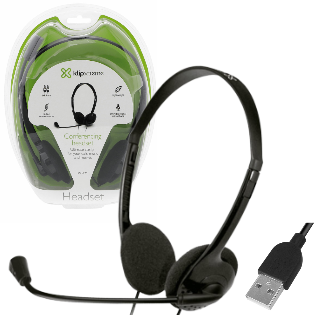 AUDIFONOS KLIP XTREME SEKUAL CON MICROFONO EXTERNO ALAMBRICO / CONECTOR USB / CONTROL DE VOLUMEN-MUTE / KSH-290 / BLACK
