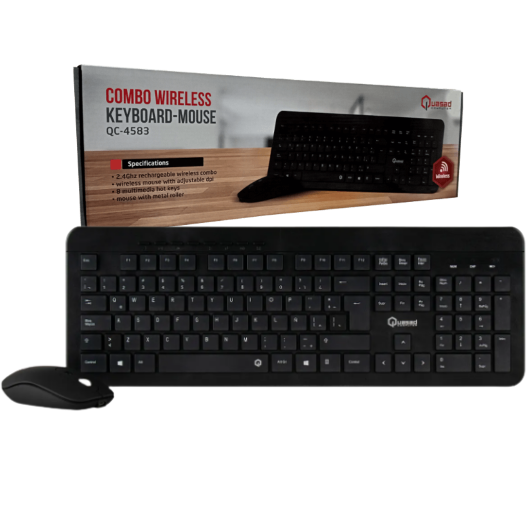 COMBO QUASAD INALAMBRICO RECARGABLE / TECLADO ESPAÑOL + MOUSE / QC-4583 / BLACK