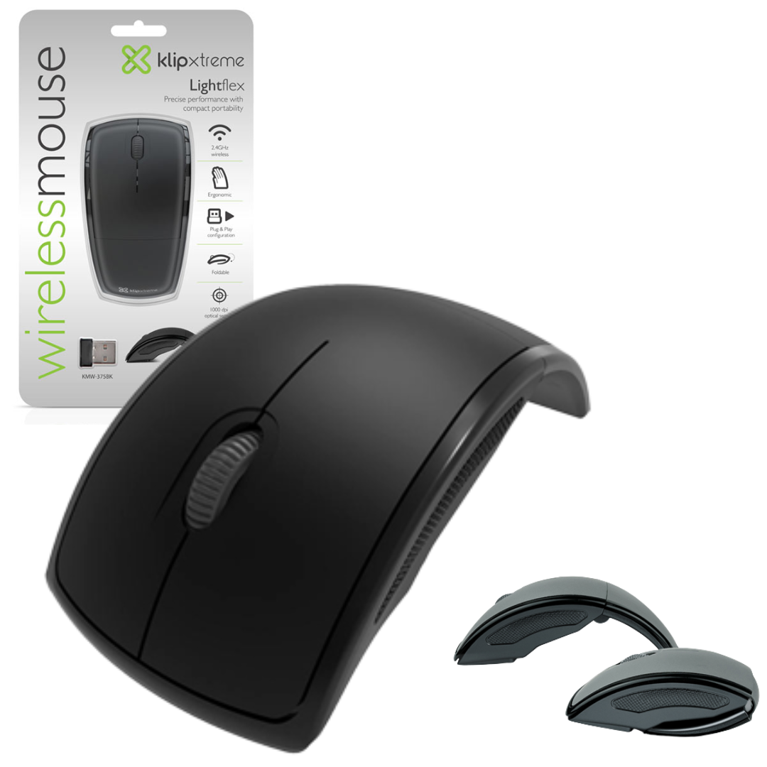 MOUSE KLIP XTREME LIGHFLEX INALAMBRICO PLEGABLE / ERGONOMICO / 1000DPI / 3 BOTONES / KMW-375BK / BLACK