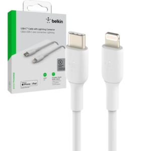 CABLE USB-C A LIGHTNING BELKIN / 1M / PARA IPHONE-IPAD-APPLE / WHITE
