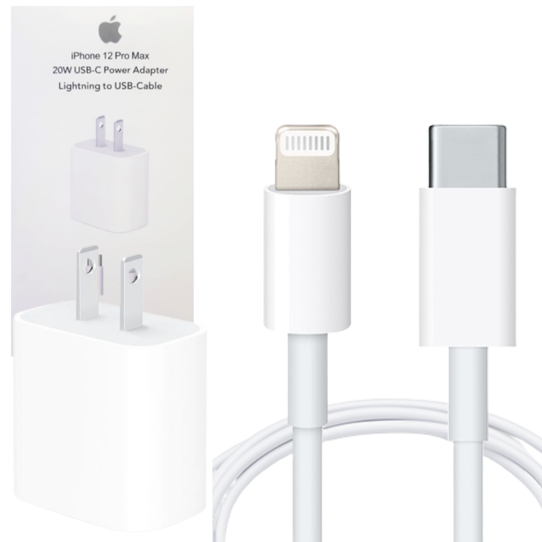 KIT APPLE CABLE USB-C A LIGHTNING 1M + ADAPTADOR DE CORRIENTE 20W / MU7U2LL / WHITE
