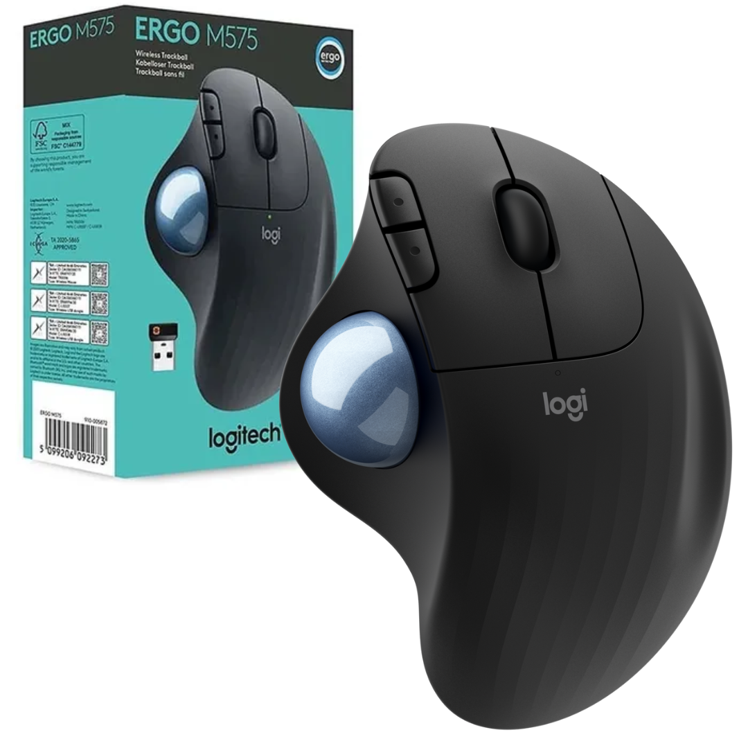 MOUSE LOGITECH ERGO M575 TRACKBALL INALAMBRICO / 2000DPI / 5 BOTONES / VERTICAL / ERGONOMICO / BLACK
