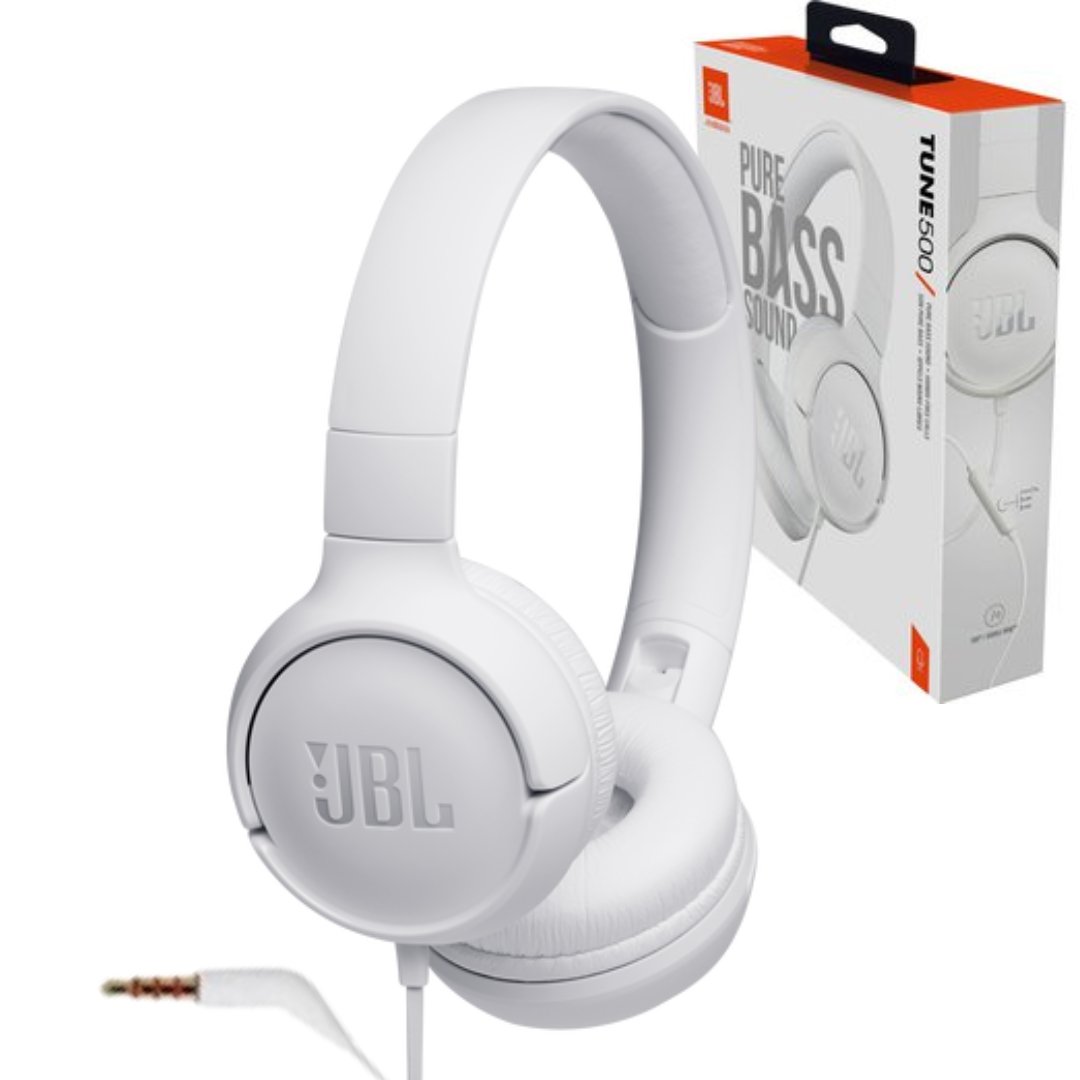 AUDIFONOS JBL TUNE 500 ALAMBRICO / JACK 3.5MM / DISEÑO PLEGABLE Y GIRATORIO / CAPSULA DE MANDO EN LINEA / WHITE